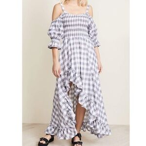 Steele the Label Carine Flare Midi Dress Gingham Plaid Size Large Silver White